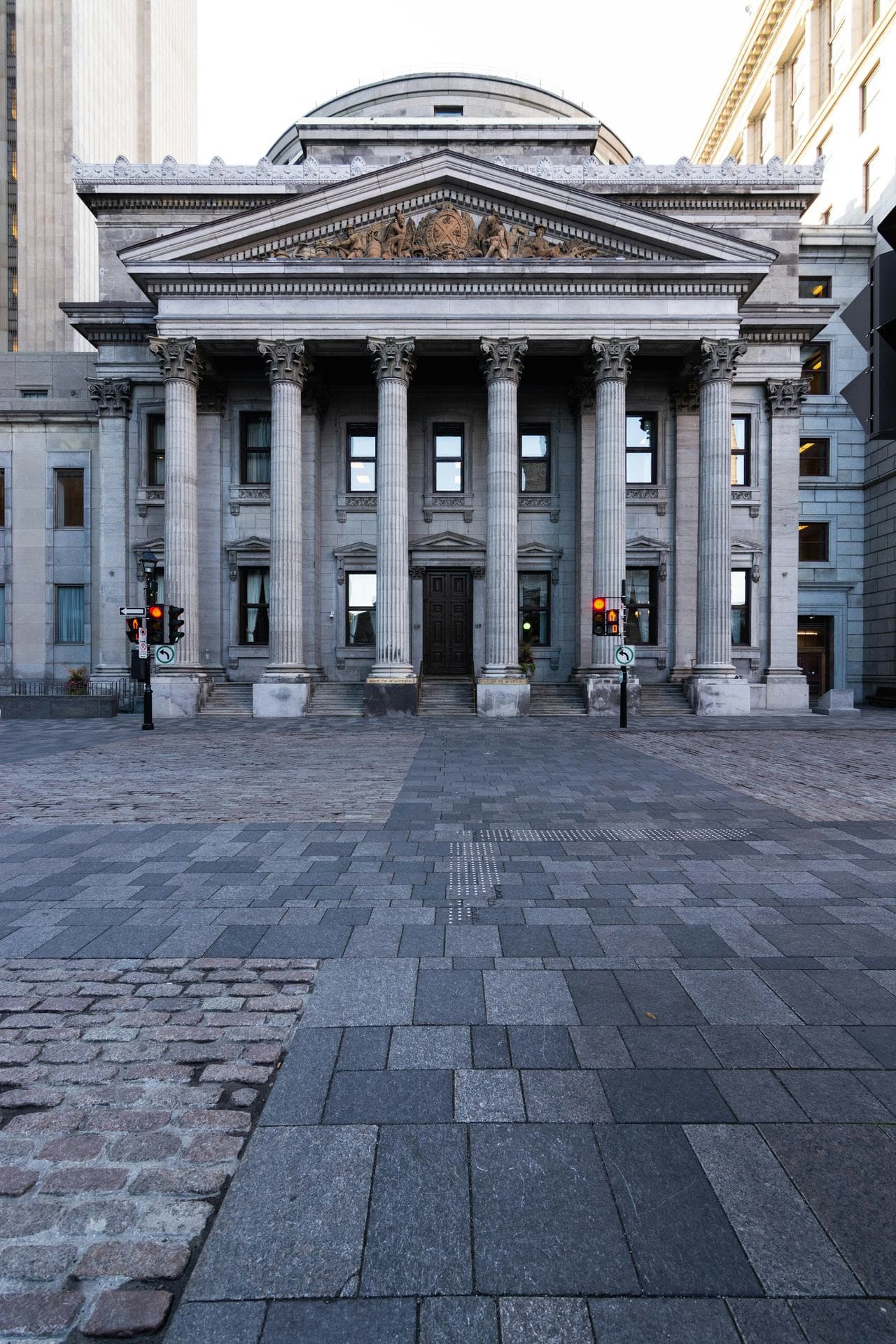 Columned façade of a classical bank building